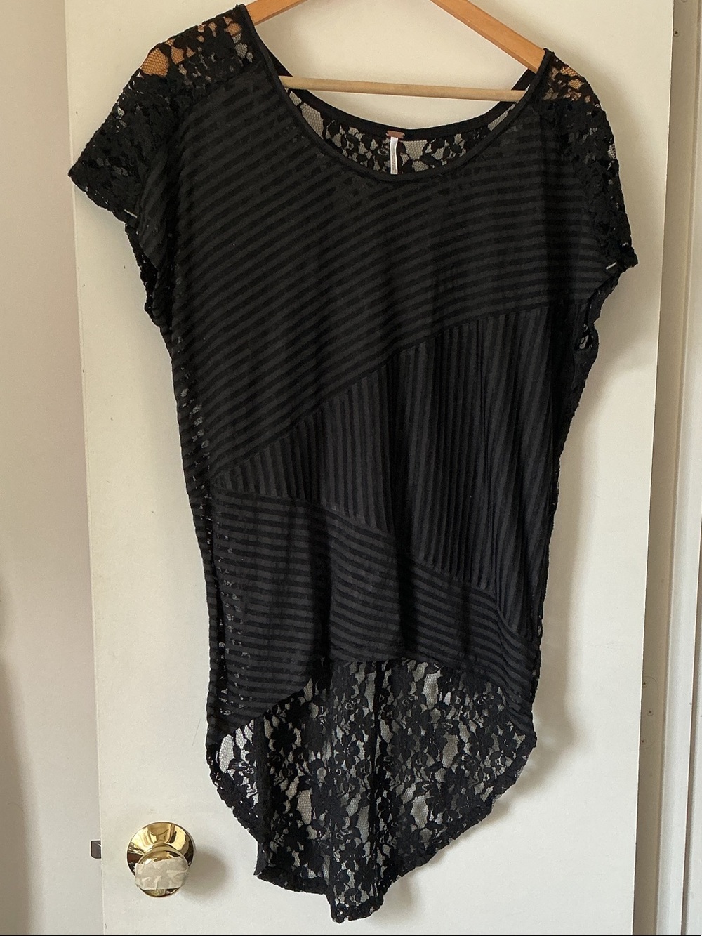 FREE PEOPLE Black Lace-Back Women's oversized Top